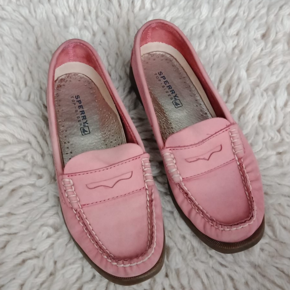 Sperry Pink Leather Penny Loafers